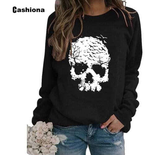 Fashion 2020 Autumn Sweatshirt Women Clothing Long Sleeve Casual Halloween Skull Print Top Streetwear Pullovers Femme Sweatshirt