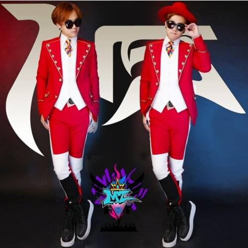 S-5xl New 2020 Men Slim Dj 2pm Jun.k Black And White Red Court Costume Lapel Suit Singer Suits Male Blazer Stage Costumes
