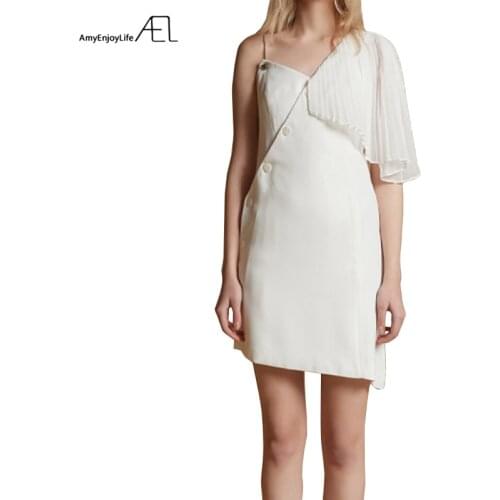 AEL One-shoulder Metal Chain Cloak Sleeves Short Dress 2019 New Exclusive Custom Dresses Ladies Elegant Party Dress