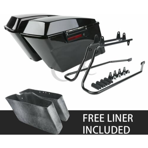 Motorcycle Vivid Black Hard Saddle Bags Latch Keys + Softail Conversion Brackets For Harley 86-13