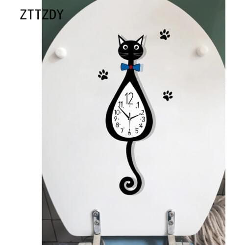 ZTTZDY 11.1*24.4CM Funny Clock Cat Wall Sticker Personality Home Decor WC Toilet Decal T3-0052