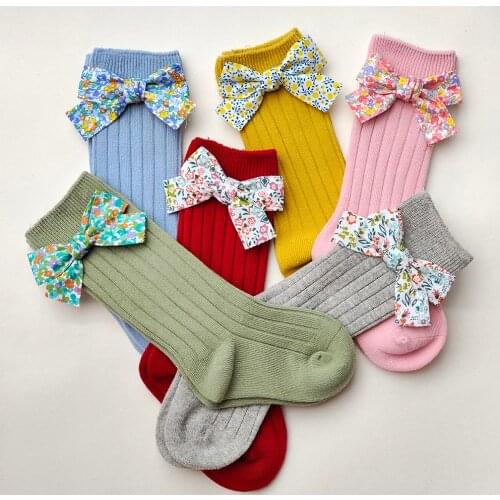 0-4Years Toddlers Girls Cotton Socks Flower Bows Knee High Soft Infant Baby Long Socks Stripped Children Socks Princess Style