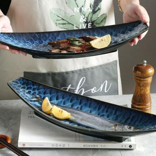 1PC Japanese Sashimi Plate Ceramic Long Boat Shape Plate Cold Dish Dessert Plate Ship Type Japanese Sashimi Dish Fish Dish