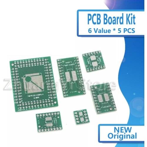 30PCS=6*5 pcs Kit Placa PCB SMD Ligue Para DIP Adaptador Conversor Placa QFP 32 44 64 80 100 HTQFP QFN48 SOP SSOP DIP 8 16 24 28