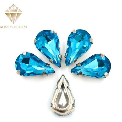 30pcs/pack 6X10mm/8X13mm Lake Blue pear drop Copper claws hollow thick bottom high quality Sew on rhinestones DIY accessories