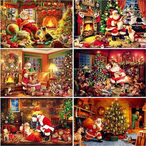 Diy 5d Full Diamond Painting Embroidery Square Round Drill Christmas Tree Santa Claus Mosaic Furniture Decoration Handmade Hobby