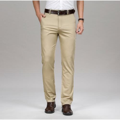 2021 Summer New Mens Bamboo Fiber Thin Casual Pants Business Straight Stretch Dress Suit Khaki Black Trousers Male Brand 40 42