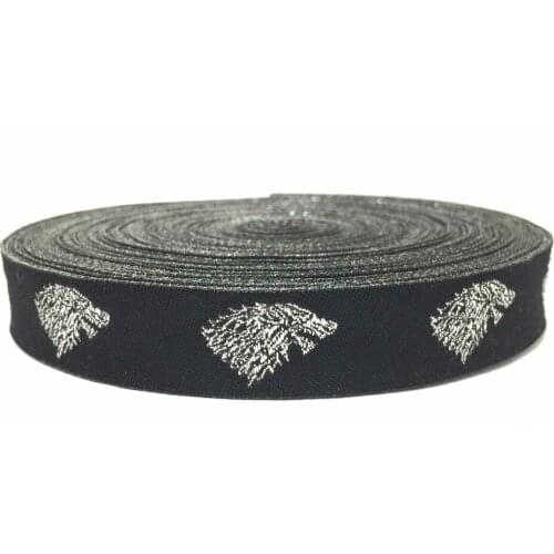 ZERZEEMOOY HOT NEW 5/8" 16MM 15M/ROLLS black background Silver Wolf Woven Jacquard Ribbon dog chain accessories metal ribbon