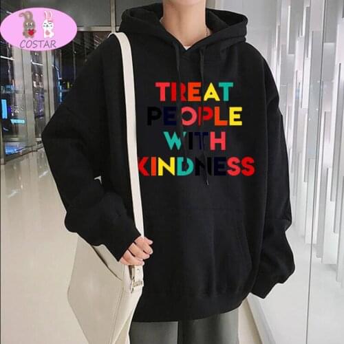 COSTAR Treat People With Kindness Color Printed Fashion Hoodies Pullover Harajuku Hooded Sweatershirt Unisex
