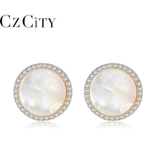 CZCITY Brand Hight Quality Elegant And Charming Transparent White Shell Earrings for Women Piercing Girls Stud Earrings Jewelry