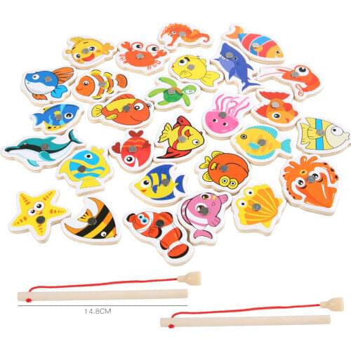 Magnetic Fishing Game Marine Life Cognition Color Number Wooden Toys for Children Montessori Early Educational Parent-child Game