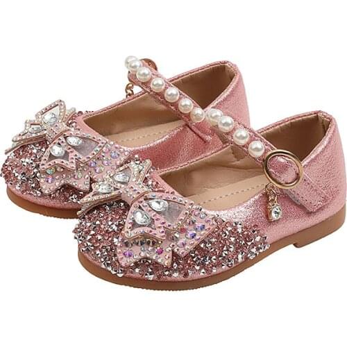 Kids Bow-knot Princess Shoes 2021 Autumn New Korean Girl Leather Shoes Baby Rhinestone Fashion Show Dance Shoes Chic Lady Flats