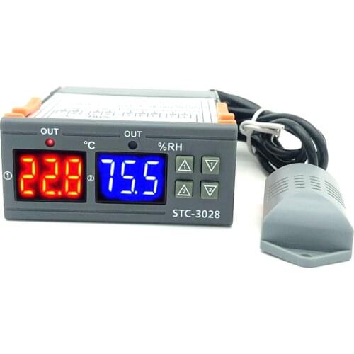 Dual digital thermostat STC-3028 thermometer with humidity and temperature control, AC 110V 220V DC 12V 24V 10A hygrometer