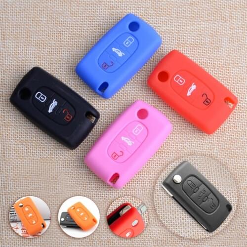 DWCX Car Silicone 3 Button Remote Flip Key Cover Case Fob 6.2 x 3.3 x 1.4cm Fit for Peugeot 107 207 307 308 406 407 408 607