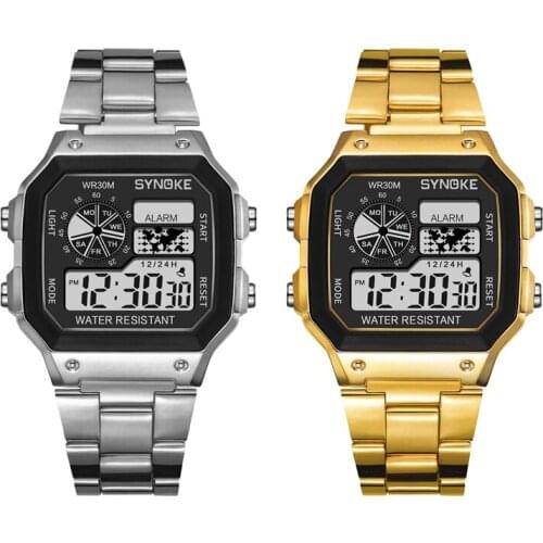 SYNOKE Electronic Watch Square Steel Watch Table Multifunction Waterproof Sports Watch Stainless Steel Wristwatch