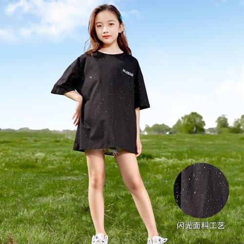 Back To School Half Sleeve Sequin T Shirts Teenage Girls Cotton O-neck Tee Tops For Kids Summer T Shirt Children Clothing 5-17 Y