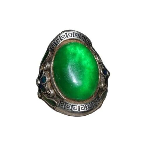 China Old Tibetan Silver Jade Inlaid Tibetan Silver Oval Ring