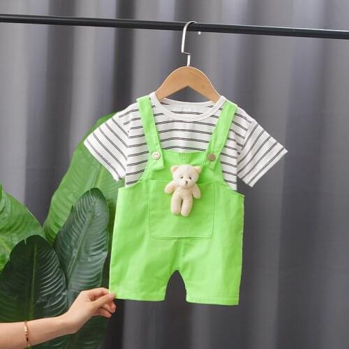2021 Baby Summer Animal Overalls Children Outing Clothes Toddler Boy Girls Causal Cotton Shirt Bib Pants 2Pcs/sets Infant Kids