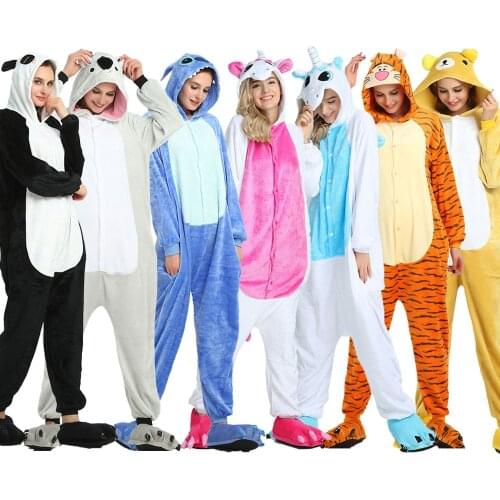 Unicorn Onesies Winter Anime кигуруми Stitch Koala Pajamas Kugurumi Family Women Men Nightwear Unicornio Adult Flannel Sleepwear