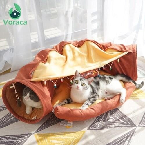 2 Holes Cat Tunnel Bed Funny Collapsible Mat Cat Nest Small Pet Tent Sleep Play Toy House Pet Supplies Foldable Bulk