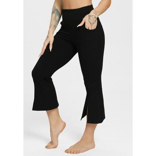 Cropped Flared Leggings Women Cotton Pockets High Waist Leggings Push Up Female Capris Pants Indoor Sport Gym Fitness Flares