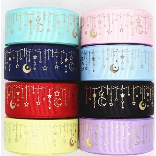 10 Yards 1" 25MM Grosgrain Ribbon Gold Stars Curtain Printed Ribbon For Hair Bows DIY Crafts Handmade Accessories M20021201