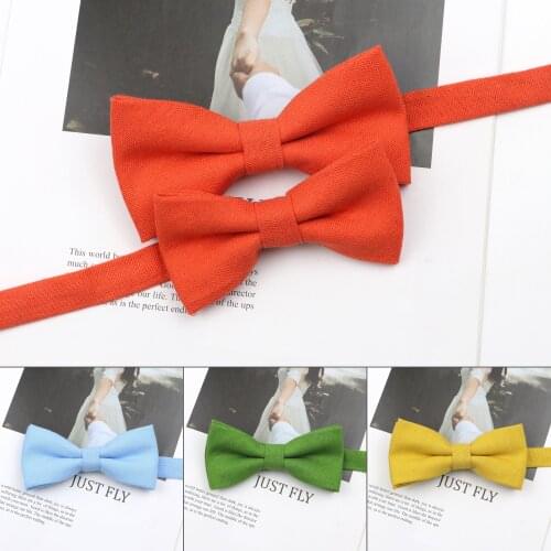 Lovely Candy Color Bowtie For Men Kids Pet Classic Shirts Cotton Bow Tie Blue Green Pink Butterfly Cravats Wedding Accessory