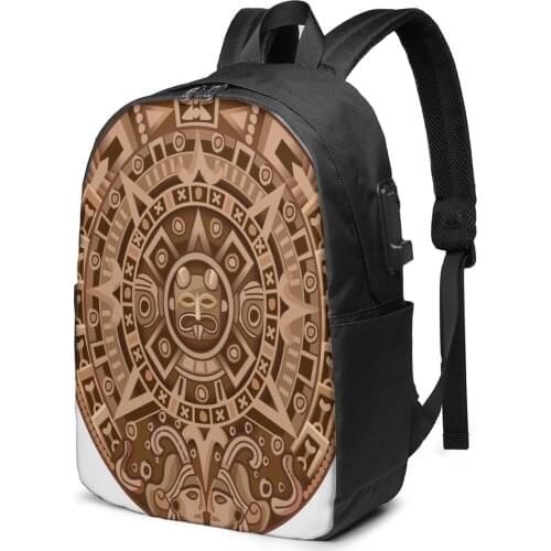 Fashion Backpack Cartoon Mayan Calendar Student School Bag For Boy Girl Teenager USB Charge Computer Laptop Back Pack