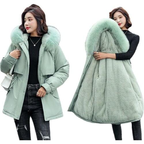 2021 New Snow Wear Long Parkas Winter Jacket Women Fur Hooded Clothing Female Fur Lining Thick Winter Coat Women Outwear
