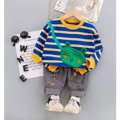 New Infant Clothing Sports Striped Candy Strips T-shirt Denim Pants 2pcs/Sets Children Toddler Tracksuit Baby Boys Clothes Suit