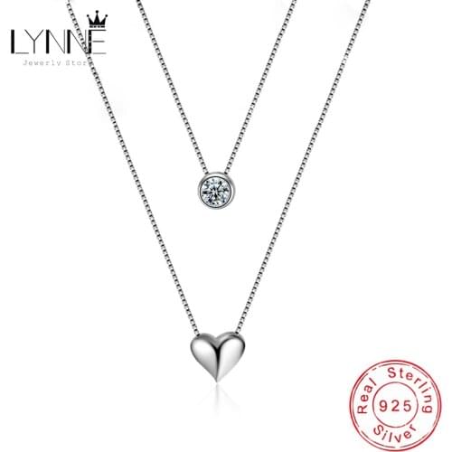 Hot Sale 925 Sterling Silver Heart Zircon Pendant Double Layer Collarbone Necklace Fine Rhinestone Necklaces Women Jewelry Gift