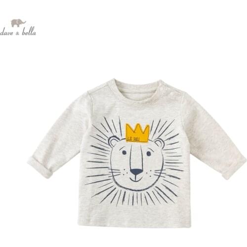 DBA18743 dave bella autumn baby boys casual cartoon print T-shirt children tops kids boy fashion tees