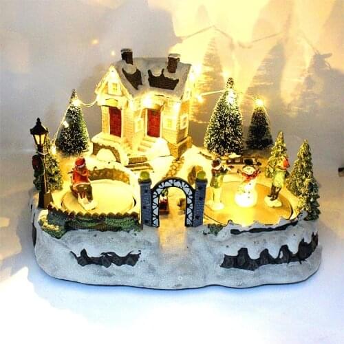 Christmas Snow House Village LED Light Luminescent Decorations with Music Childrens Gifts Courtyard Landscape House Home Decor
