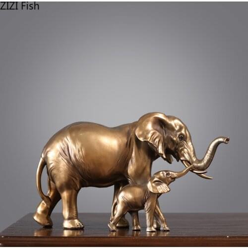 Modern Golden Imitation Copper Elephant Sculpture Table Decoration Figurines Art Simulation Animal Resin Crafts Home Decoration