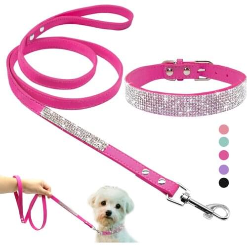 Rhinestone Dog Collar Leash Set Adjustable Puppy Cat Collars Cute Bowknot Pet Walking Leashes Leads For Small Medium Dogs