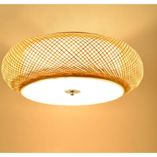 LED Ceiling Lamp Bamboo Weaving Round Ceiling Lamps Garden Rattan Lamp LED Living Room Tatami Bedroom Study Ceiling Light CA022