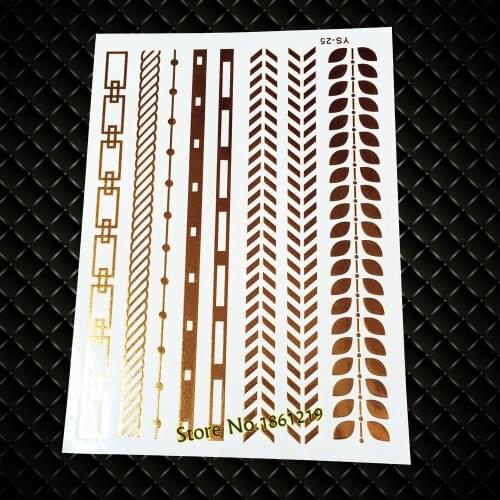 Body Jewel Makeup Gold Silver Blue Metallic Tattoo GYS-25 Chain Bracelet Leaf Necklace Design Waterproof Temporary Tattoo Paper