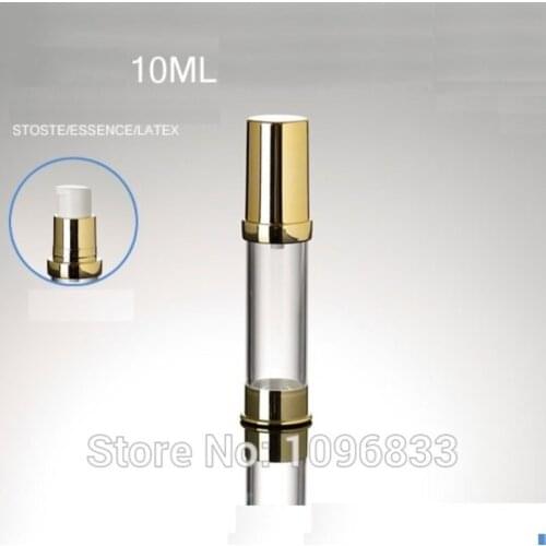 Gold Color Airless Pump Bottle 10ML, Vacuum Cosmetic Packaging Bottle, 10g Essence Latex Stoste Packing Bottle,100pcs/Lot