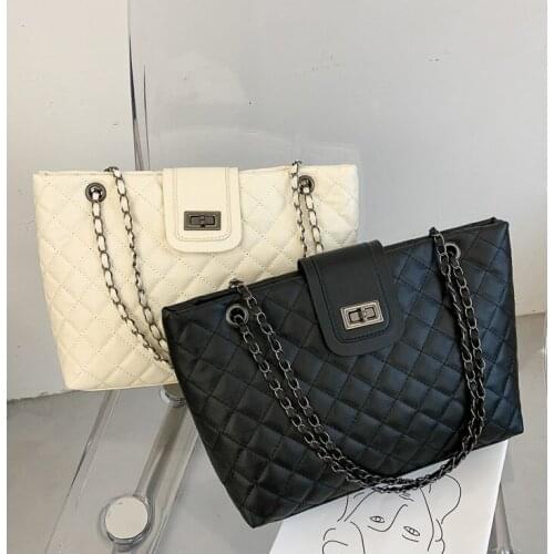 Large Capacity Handbags Small Sweet Wind Ling Lattice Chain Bag 2021 New His Shoulders A Armpit Pu Handbag Travel Packages