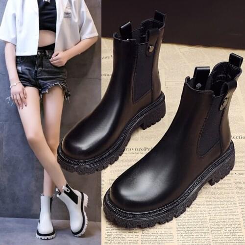 Womens Chelsea Boots Genuine Leather 2021 Autumn Winter Trend Thick-soled Women Ankle Boots All-match Motorcycle Boots Ladies