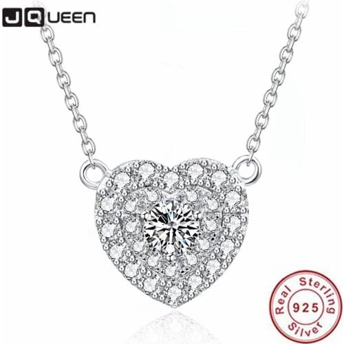 JQUEEN 925 Sterling Silver Heart Pendant Zircon Necklace 14*14mm for Women Wedding and Engagement Jewelry