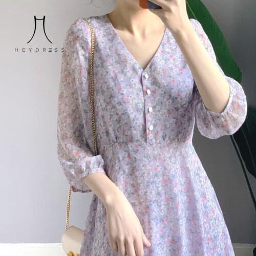 Heydress women elegant ladies boho dress 2020 spring autumn long sleeve print sweet floral long maxi dress female purple vestido