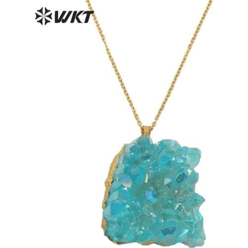 WT-N543 Gorgeous Wholesale fashion necklace jewelry natural stone crystal quartz with gold electroplated stone pendant necklace