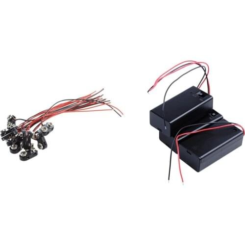 10pcs T Type Wired 9V Battery Clip Connector & 3 Pcs Two Wire Lead On/Off Switch 1 x 9V Battery Cell Case Holder