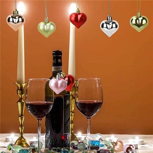 12pcs/box Plastic Hanging Heart Shape Ornament Red Gold Silver Christmas Balls Ornament Decorations