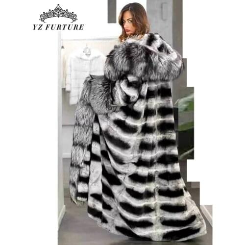 140cm Long Real Rex Rabbit Fur Jacket New Warm Hood Autumn Winter Real Fox Fur Overcoat Women Rex Rabbit Coat Real Natural Fur