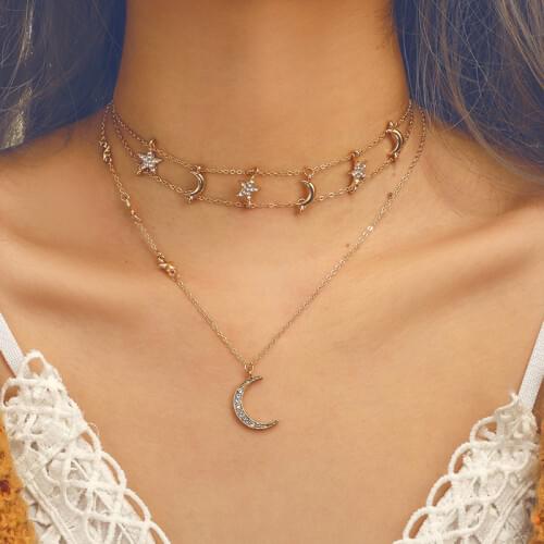 2020 Women Necklace Fashion Long Layered Necklace Stars Moon Stones for Jewelry Bohemia Women Pendant Necklace