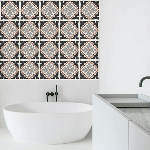 3D Moroccan Style Retro Tile Floor Sticker PVC Bathroom Kitchen Waterproof Wall Sticker Home Decor TV Sofa Wall Art Mural