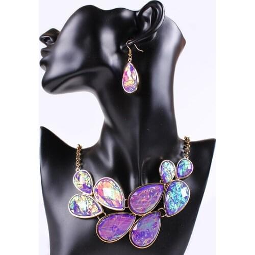 4 colors green, purple, orange, beige hot fashion temperament wild trendy water short necklace earrings set
