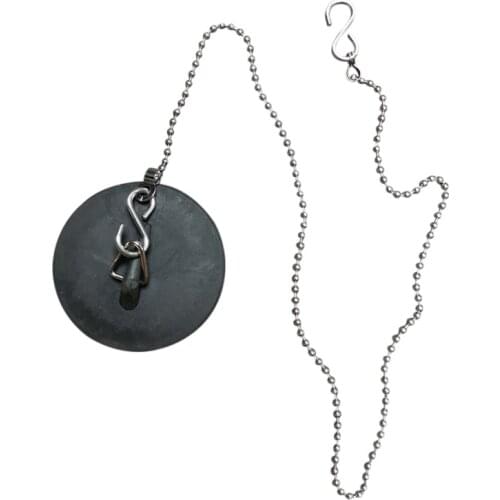 45mm Black Plastic Bathtub Sink Plug Stainless Steel Ball Chain With S Hook Bathroom Accessories New